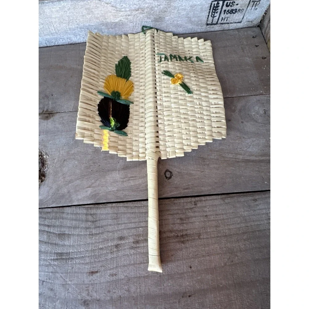 Old‎ Time Jamaican Hand Fan Souvenir Hand-made Straw Jamaican Decor